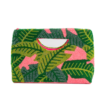 BEADED BAG- HOT PINK BANANA LEAFS