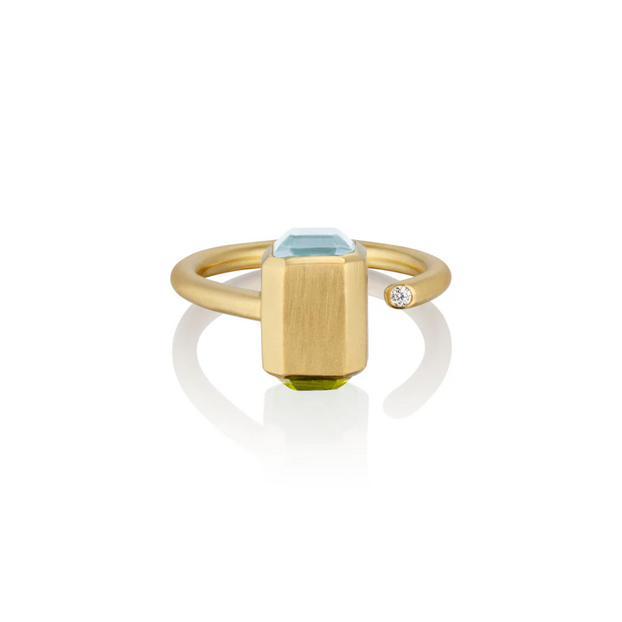 Thor(vi)  Aquamarine and Peridot Medium Gold Hammer Ring