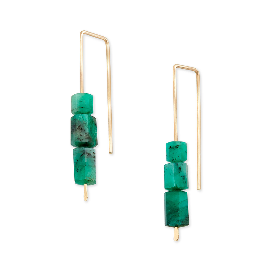 Medium 3 Stone Emerald Hook Earring