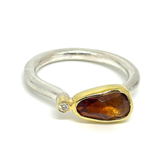 CITRINE/DIAMOND 18Kt/Silver Ring- Size 7