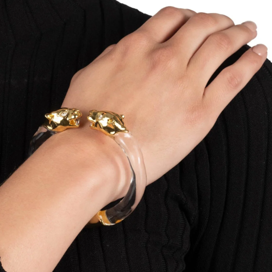 Panther Visage Lucite Hinge Cuff Bracelet