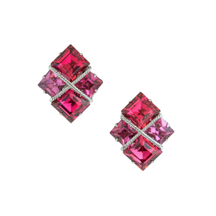 Wire wrapped pink crystal CLIP EARRING