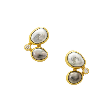 Double Keshi Pearl and Diamond Earrings