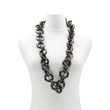 Faceted Wood Chain Link Long Necklace - Black