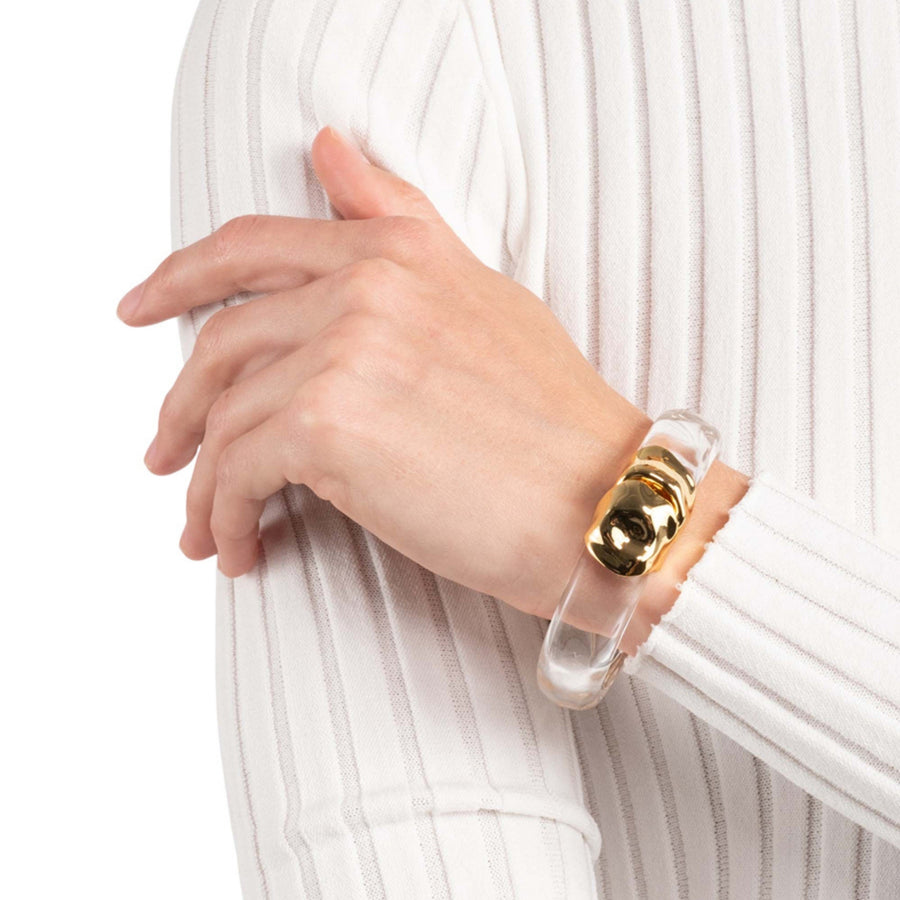 Molten Gold Lucite Hinge Bracelet - Clear