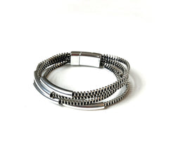 Tress & Carved Tubes Bracelet - Silver