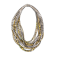 Mixed Metal Circular Pearls Necklace White Gold on Gold