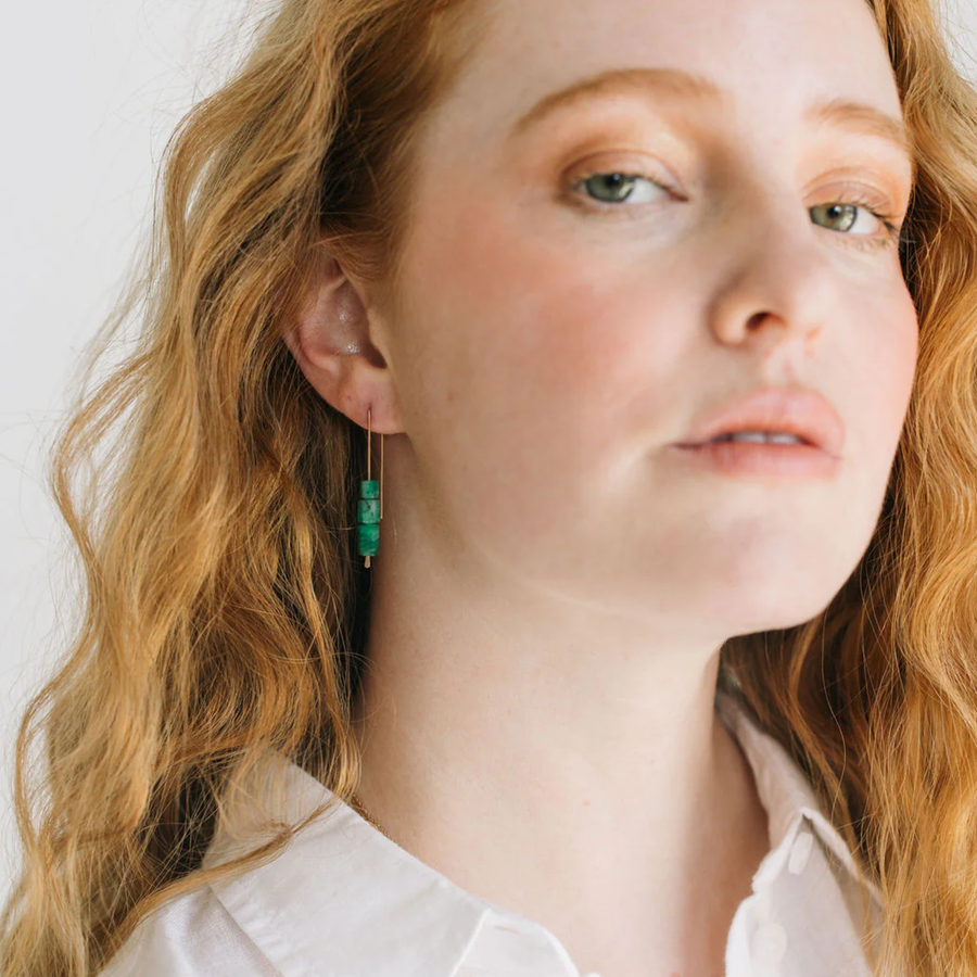 Medium 3 Stone Emerald Hook Earring