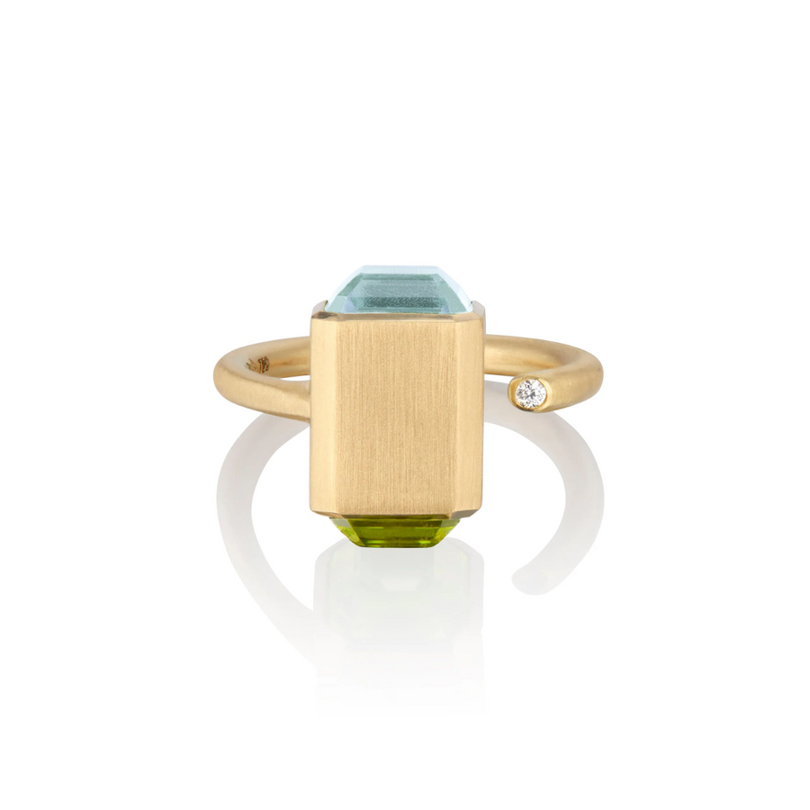 Thor(vi) Large Peridot and Aquamarine Gold Hammer Ring