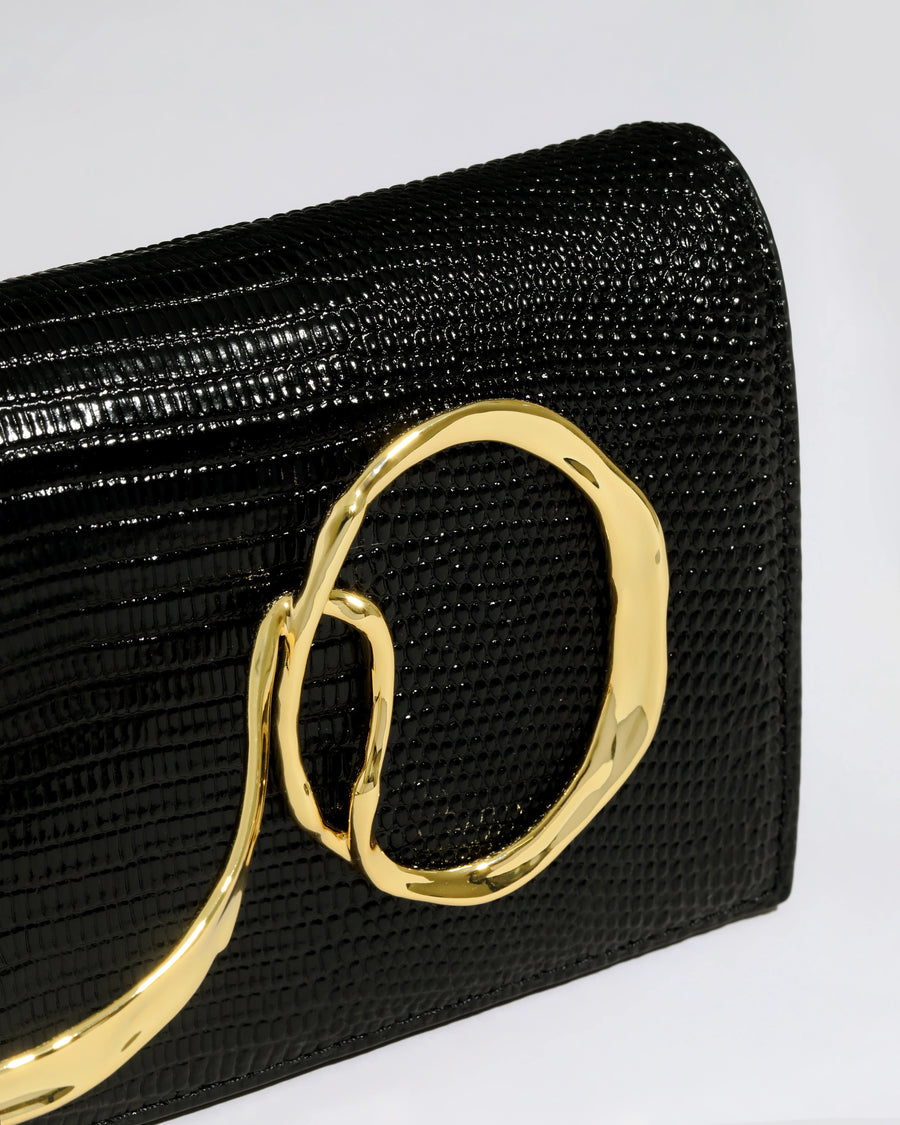 Twisted Gold Side Handle Clutch Purse - Black