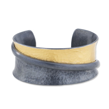 ANCORA OPEN CUFF - 24K YELLOW GOLD & OXIDIZED STERLING SILVER