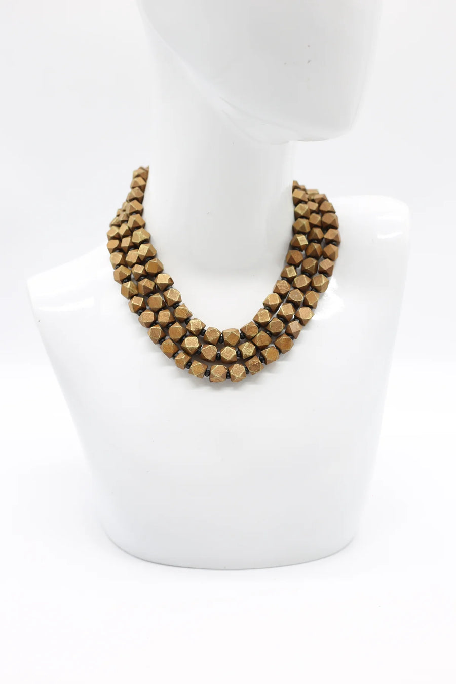 Single strand small diamond shape wooden beads necklace - Gold
