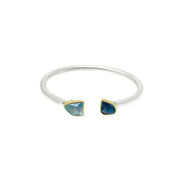 Double Stone Silver and Gold Bracelet in Aquamarine and London Blue Topaz - Medium