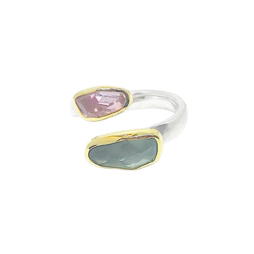 Open Green Amethyst  & Morganite Silver Ring
