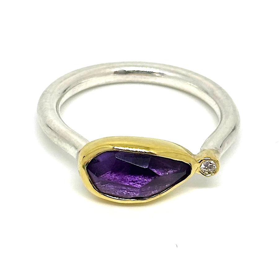 Amethyst & Diamond Ring - Size 7.5