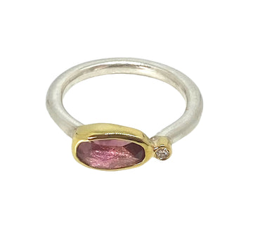 Pink Tourmaline and Diamond Silver Ring