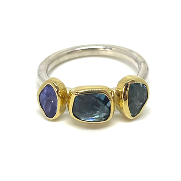 Aquamarine, London Blue Topaz & Tanzanite Ring - Size 7.5