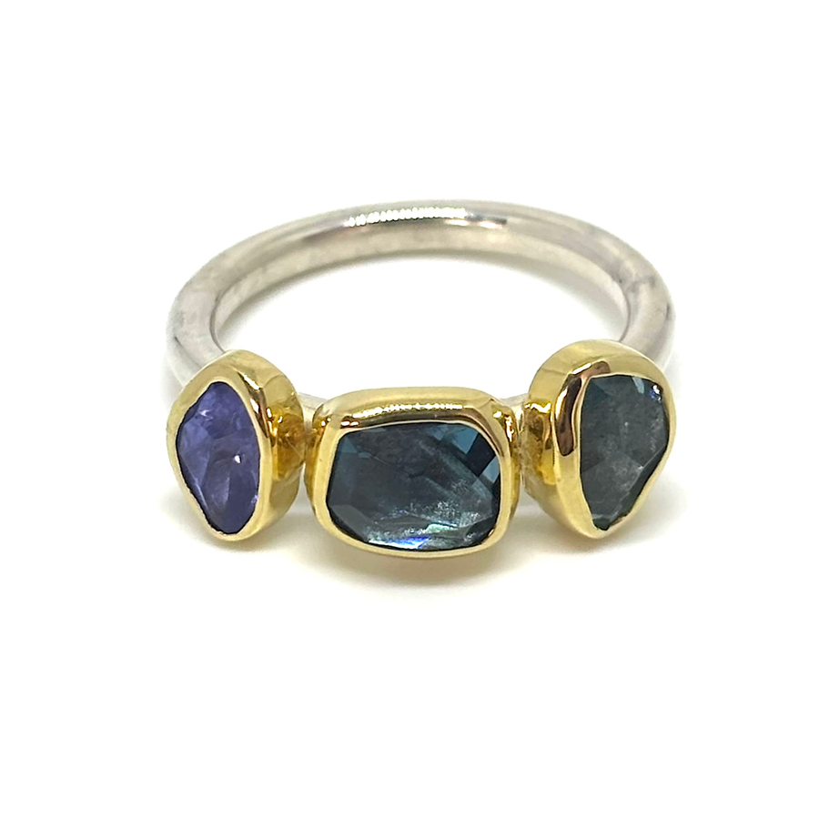 Aquamarine, London Blue Topaz & Tanzanite Ring - Size 7.5