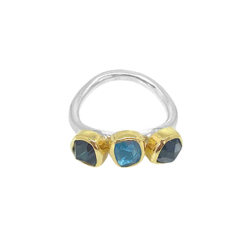Triple London Blue Topaz Silver and Gold Ring - Size 7