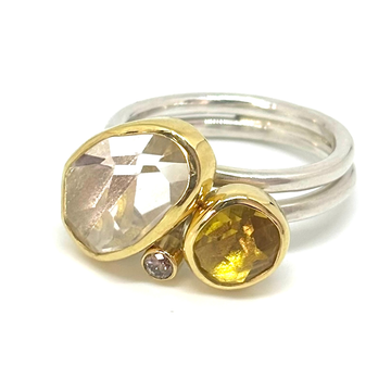 Heliodor Diamond & Rock Crystal Ring - Size 7