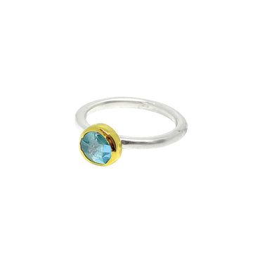 Round Aquamarine Silver & Gold Ring