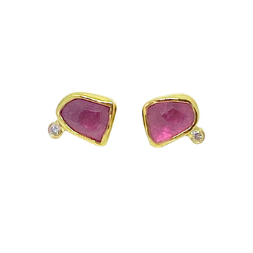 Red Tourmaline Diamond Stud Earrings