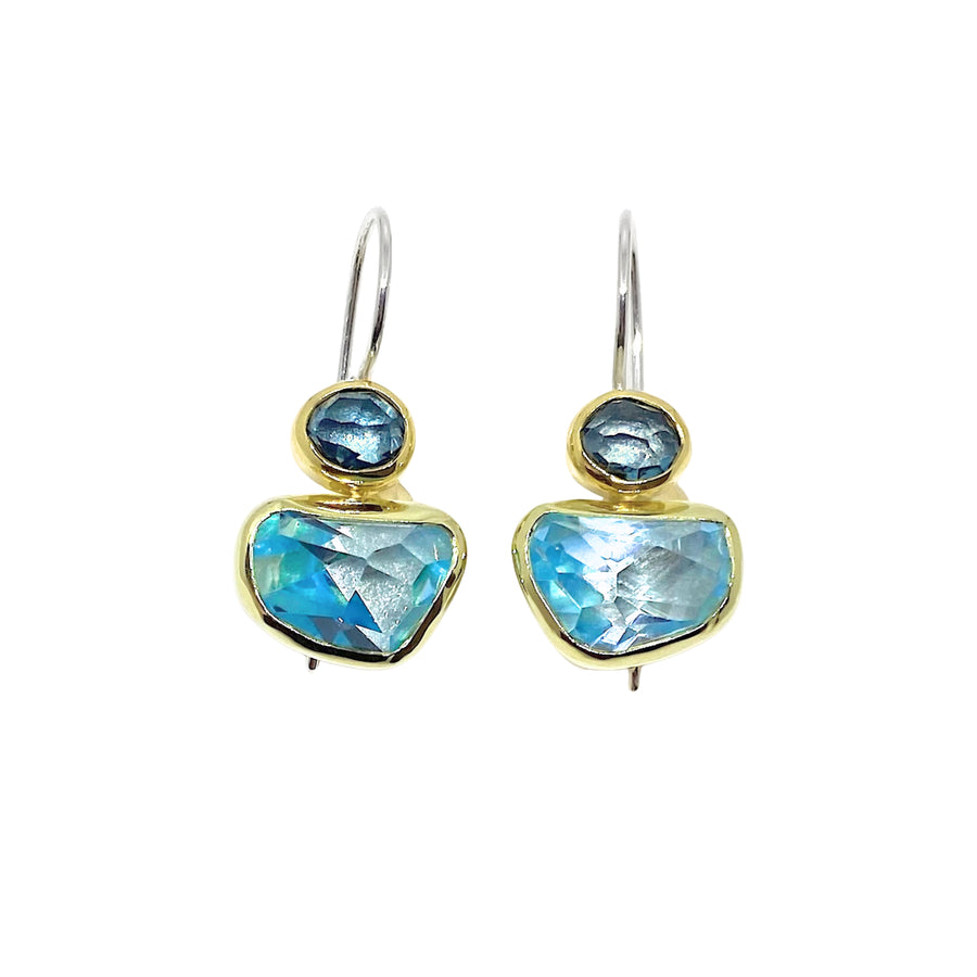 London Blue Topaz & Aquamarine Gold and Silver Earrings