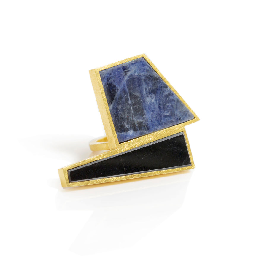 Trapecio Doble Ring - Sodalite, Obsidian