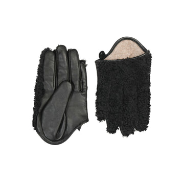 Nappa Leather Asymmetrical Driving Gloves with Shearling Top- Black (M/L)