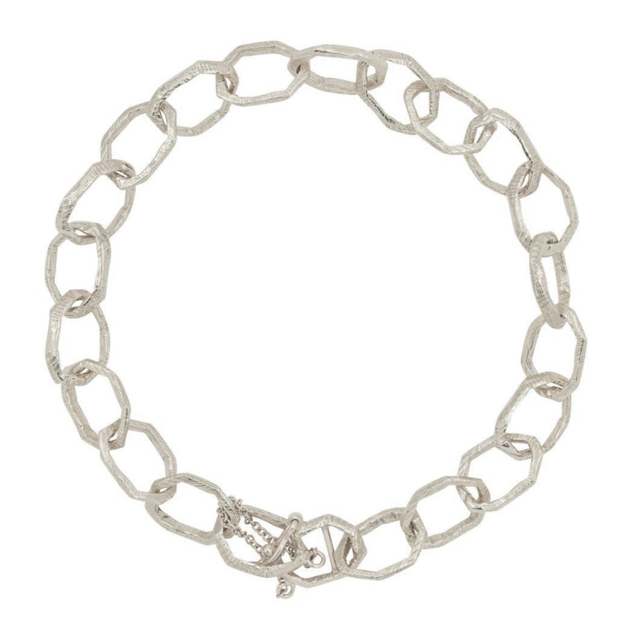 Silver Chiseled Link Chain Bracelet