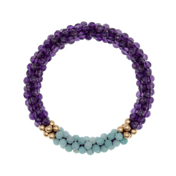 Beaded Gemstone Bracelet: Amethyst, Aquamarine
