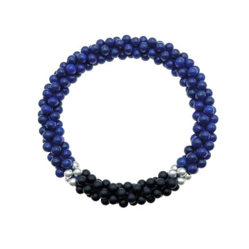Beaded Gemstone Bracelet: Lapis, Matte Black Onyx