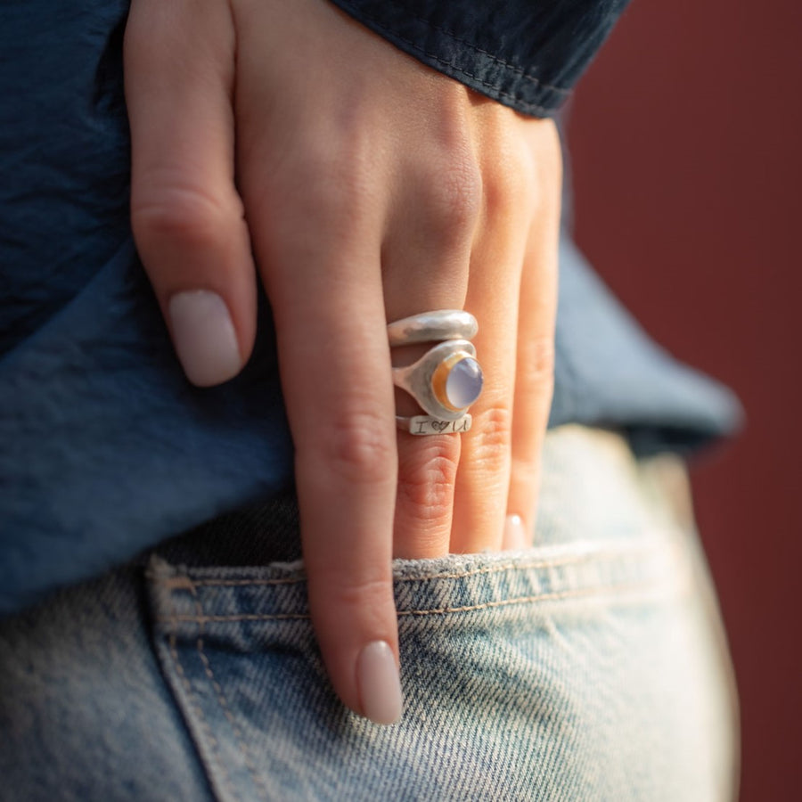 BOOGIE LINE  HAMMERED RING - MATTE SILVER