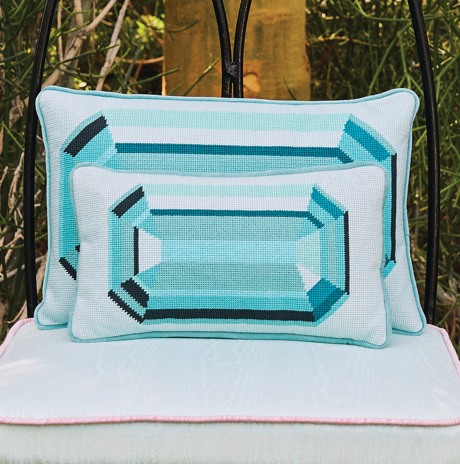 Blue Emerald Embroidered Needlepoint Pillow