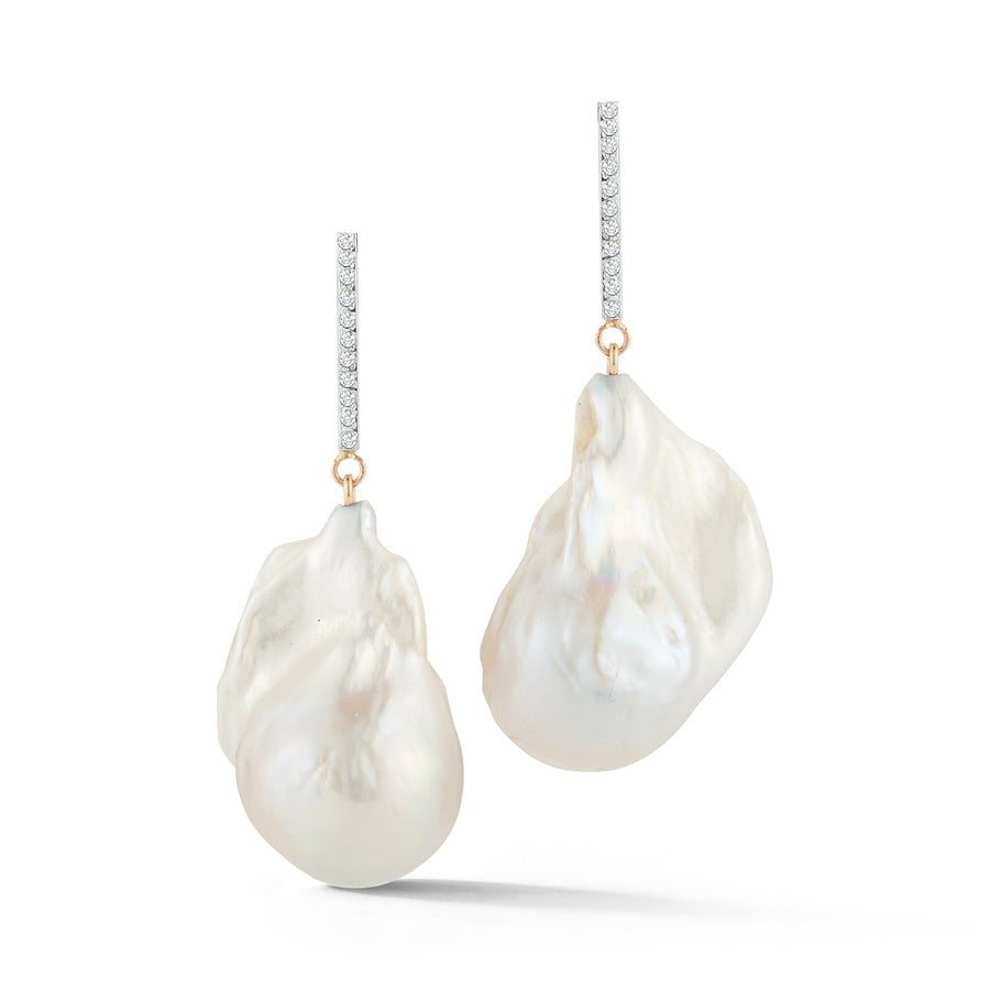 Diamond Bar Baroque Pearl Earrings