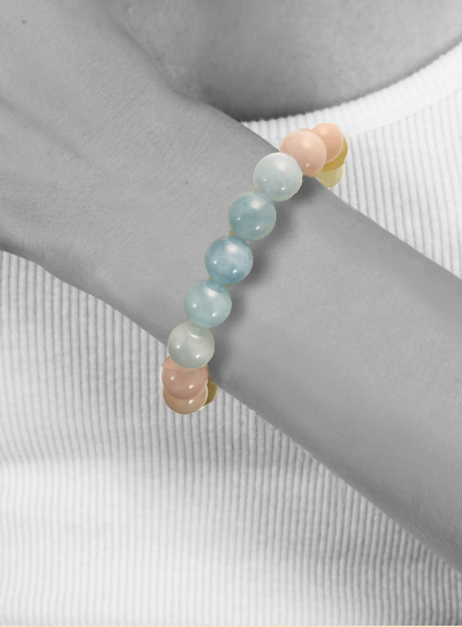 AQUAMARINE AND MORGANITE BALL BRACELET