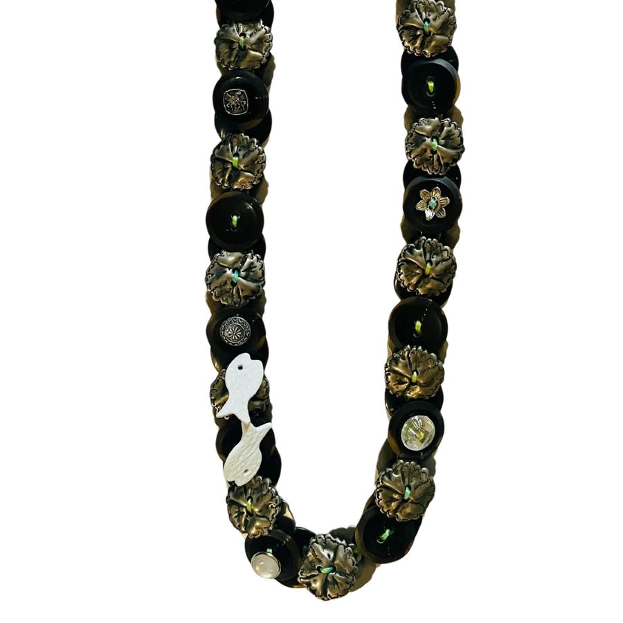 Button Necklace: Gray and Brown I