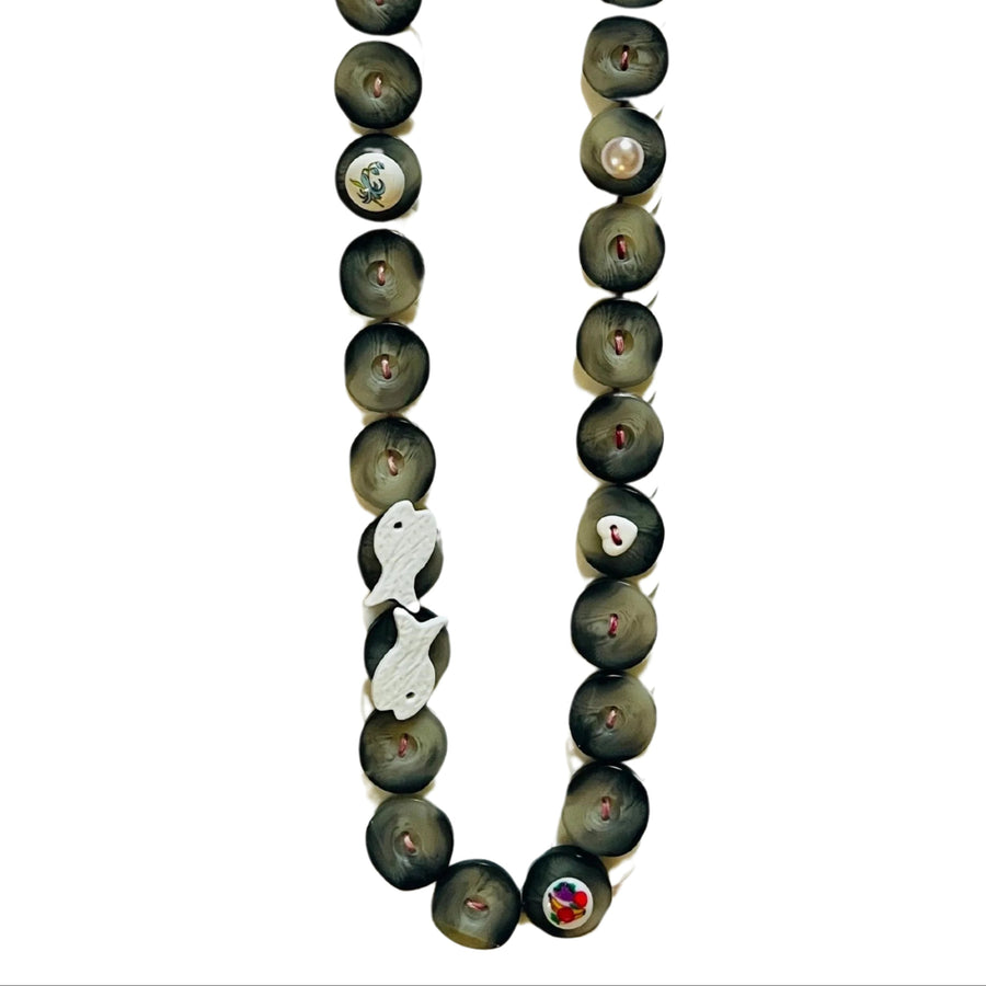 Button Necklace: Gray and White II