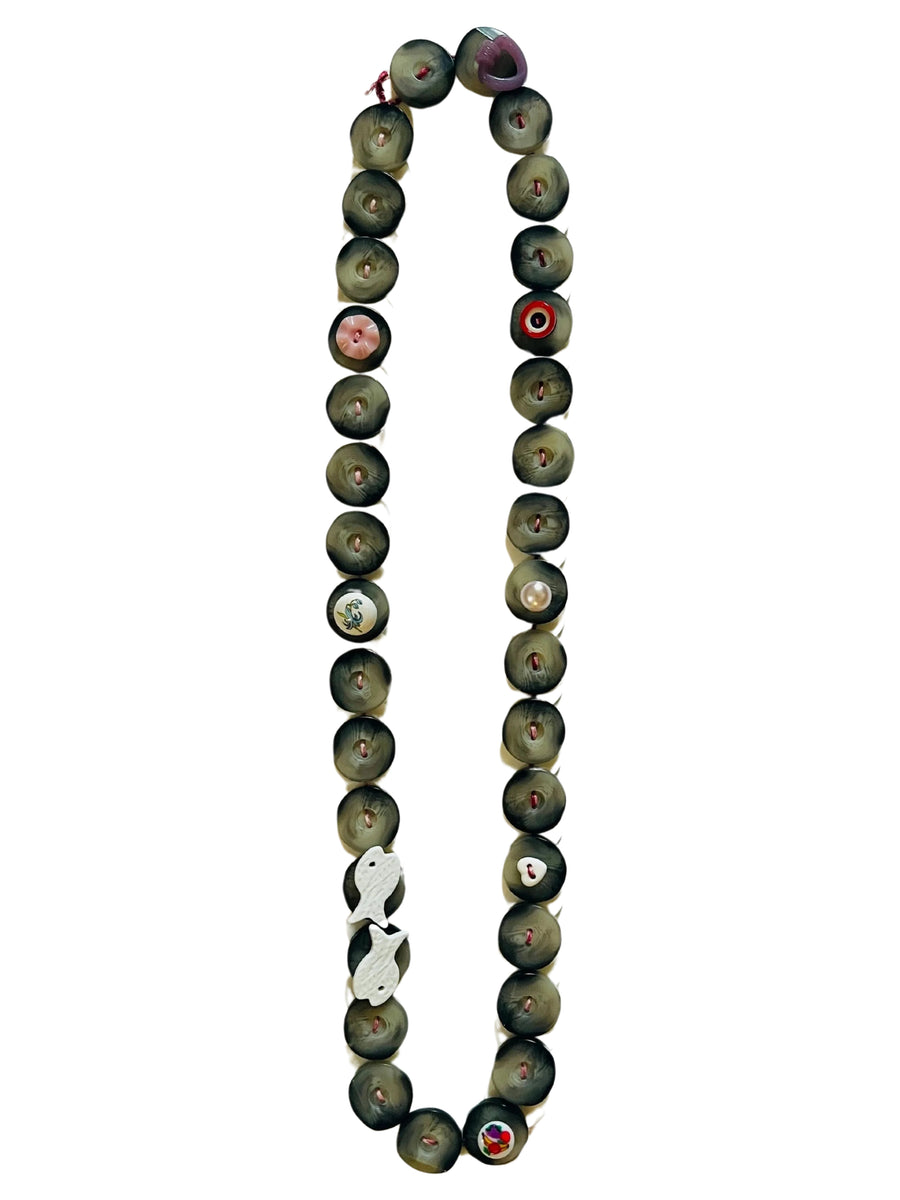 Button Necklace: Gray and White II