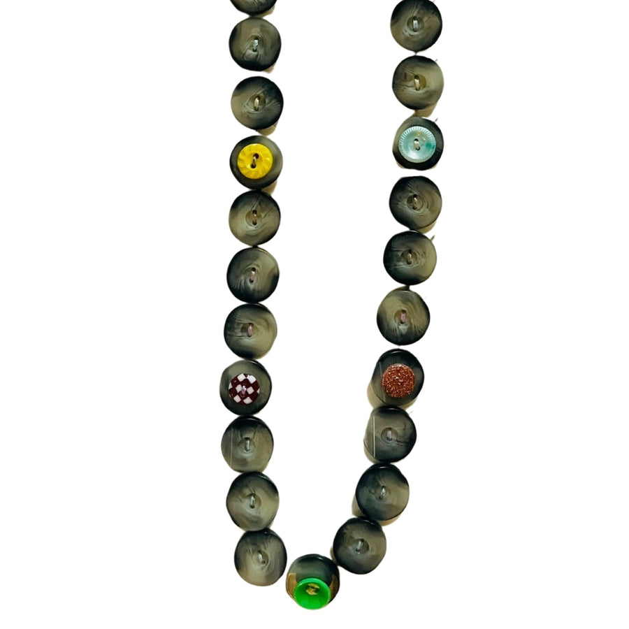 Button Necklace: Gray and White I