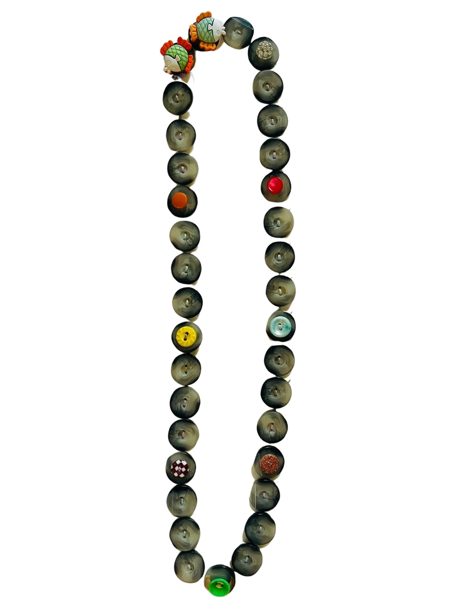 Button Necklace: Gray and White I