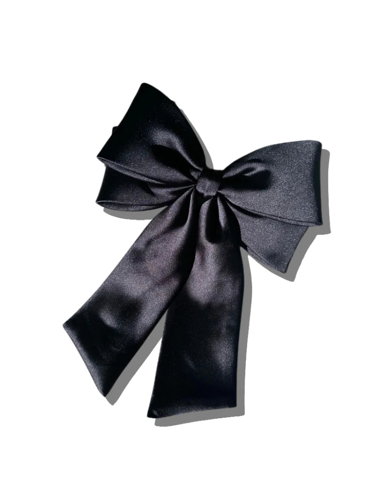 The Perfect Long Satin Hair Bow Barrette -Black