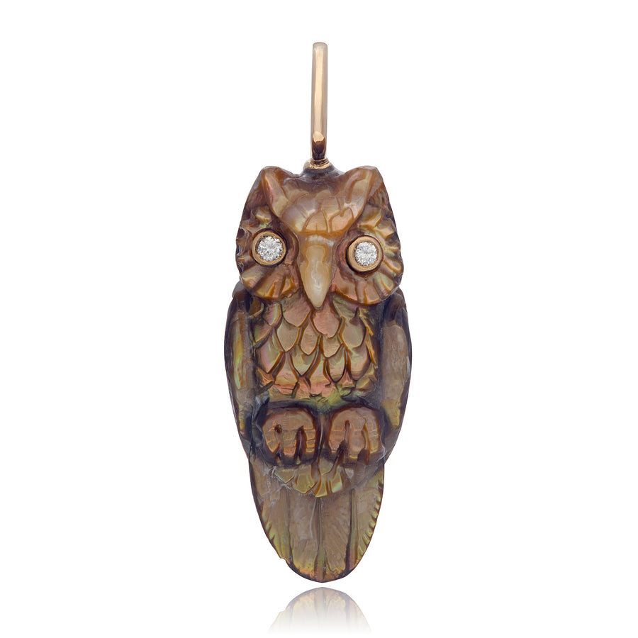 Brown Mother Of Pearl Owl Charm