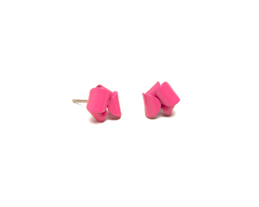 PINK 03 SMALL TINY ASYMETRICAL FOLDED STUD EARRINGS