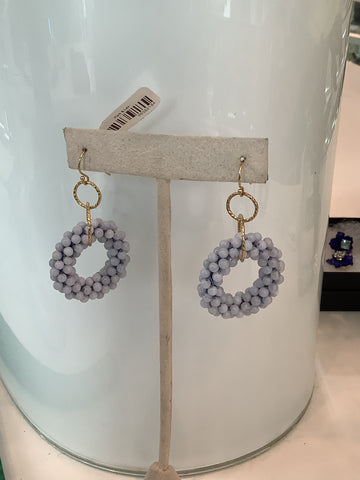 Beaded Gemstone Earrings: Blue Lace Agate & Double Gold Rings