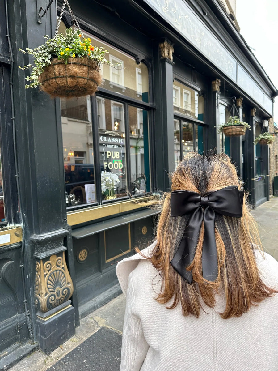 The Perfect Long Satin Hair Bow Barrette -Black