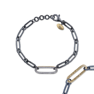 Chill-Link Bracelet  - Oxidized Sterling Silver, Diamond & 22K Yellow Gold Accent