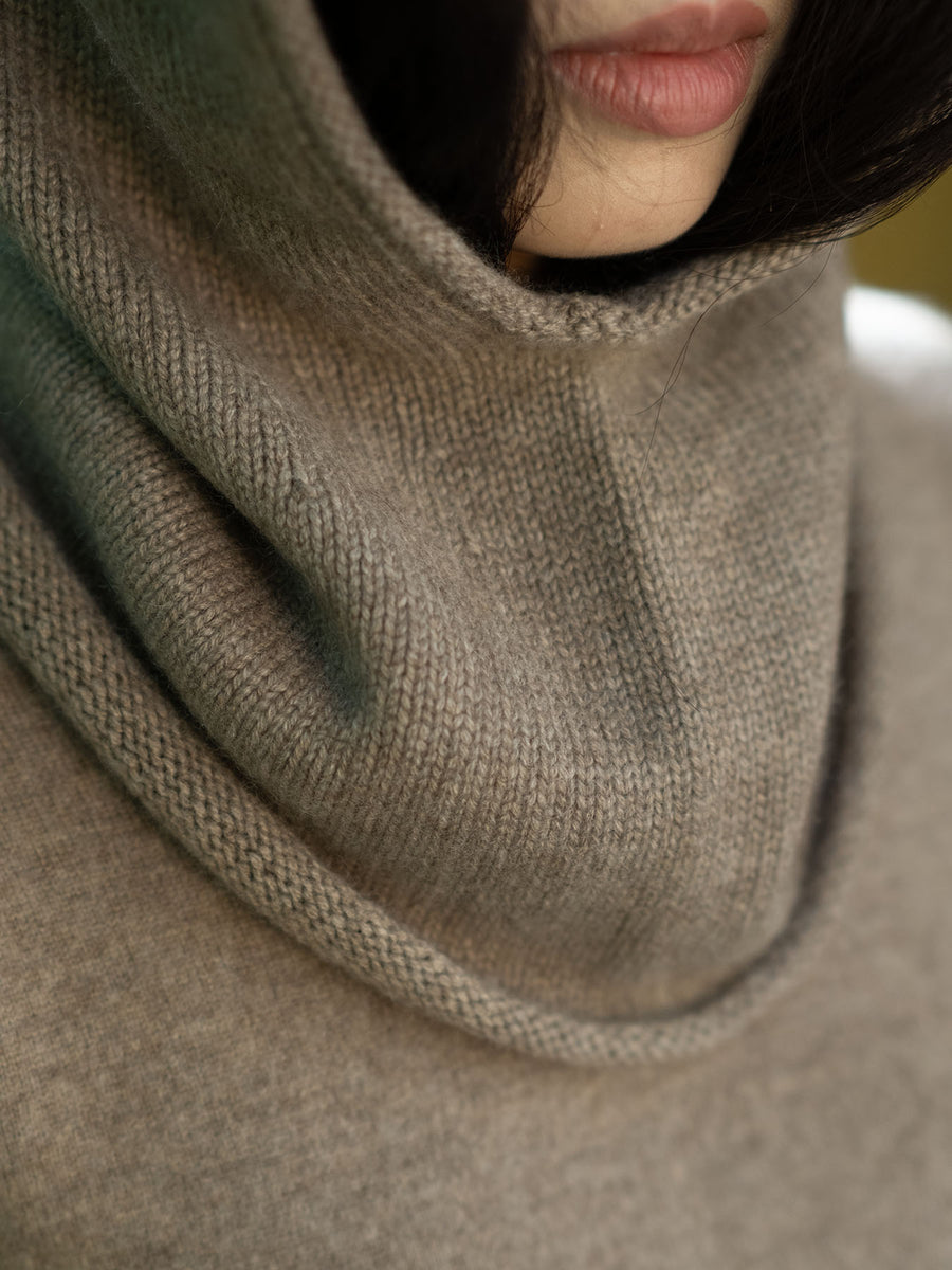 Rolled Edge Cashmere Balaclava - Brown