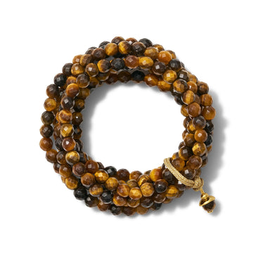 Tiger's Eye Cluster Bracelet with Gold Button