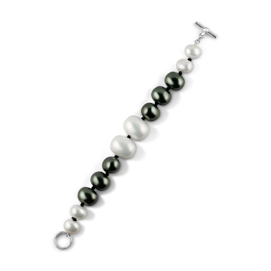 Caviar and Pebble Pearl Graduated Bracelet - Sterling Silver